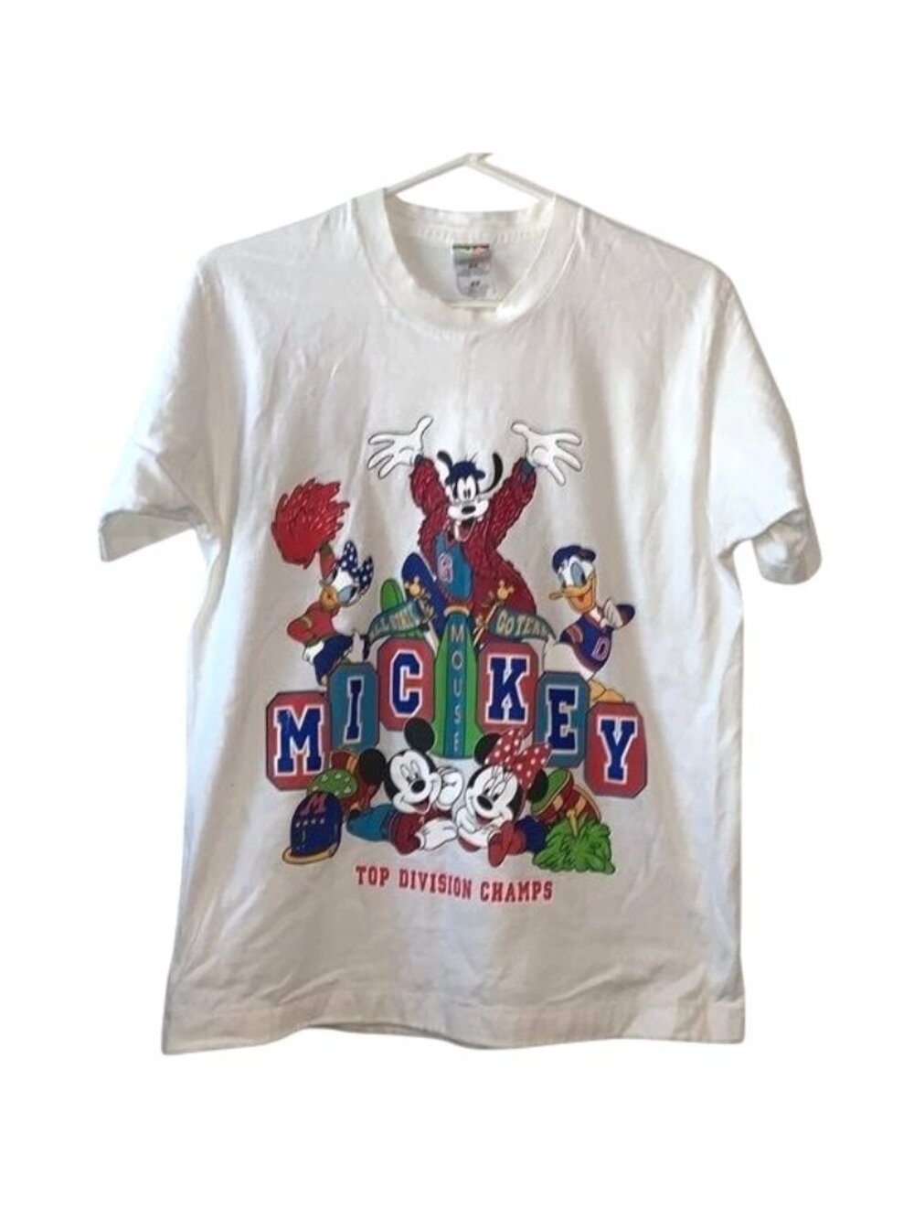 Vintage Mickey Unlimited Disney T-Shirt M Top Division Champs Graphic White Cott